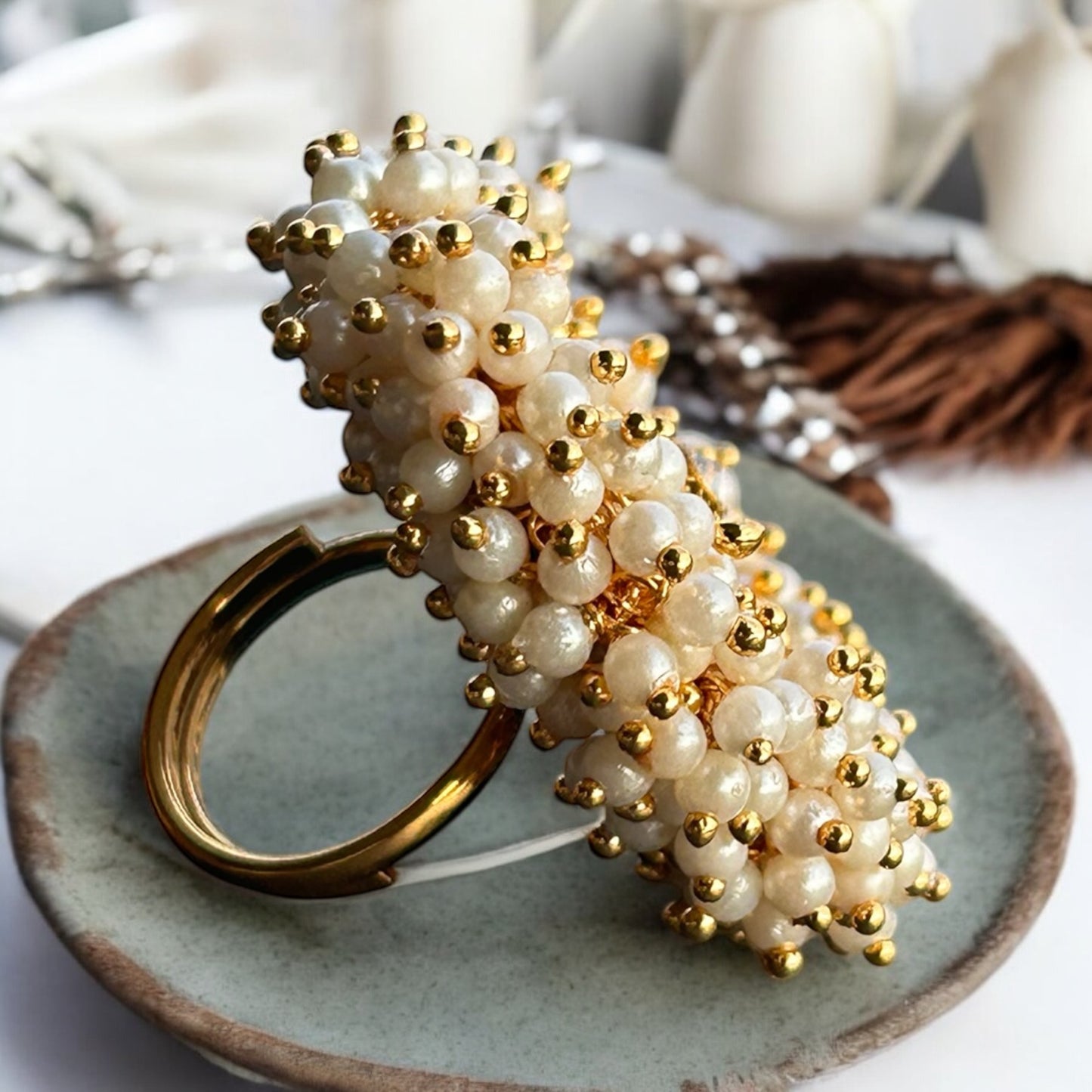 Royal Pearl Cluster Statement Ring