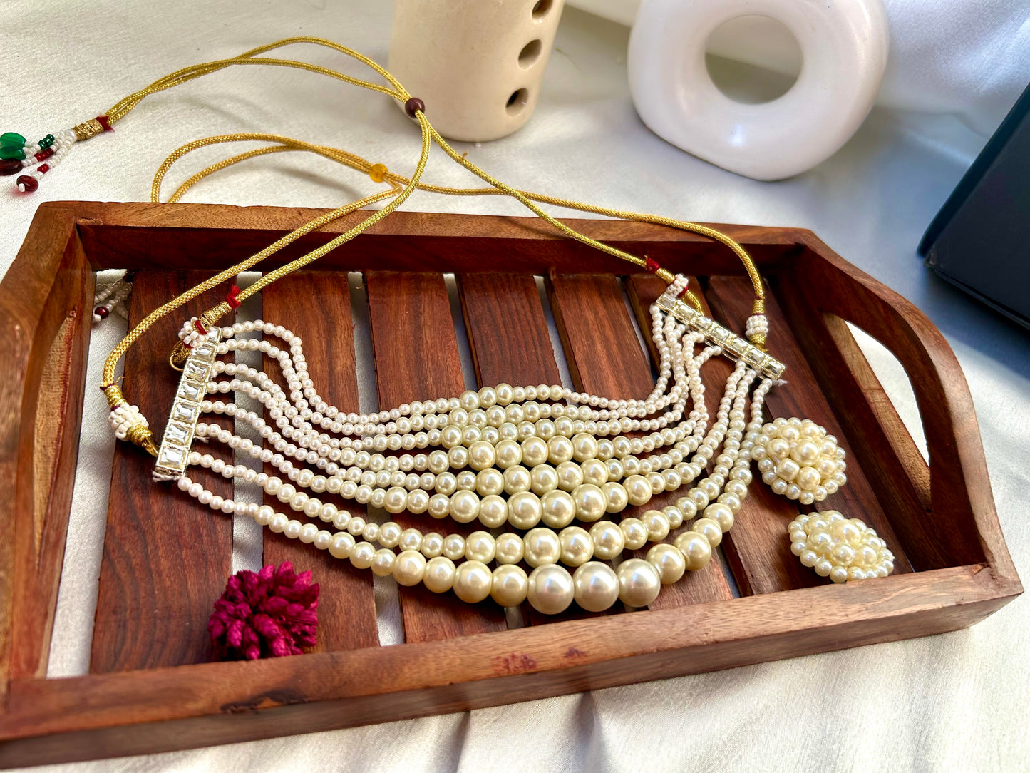 Aalia pearl layered choker set