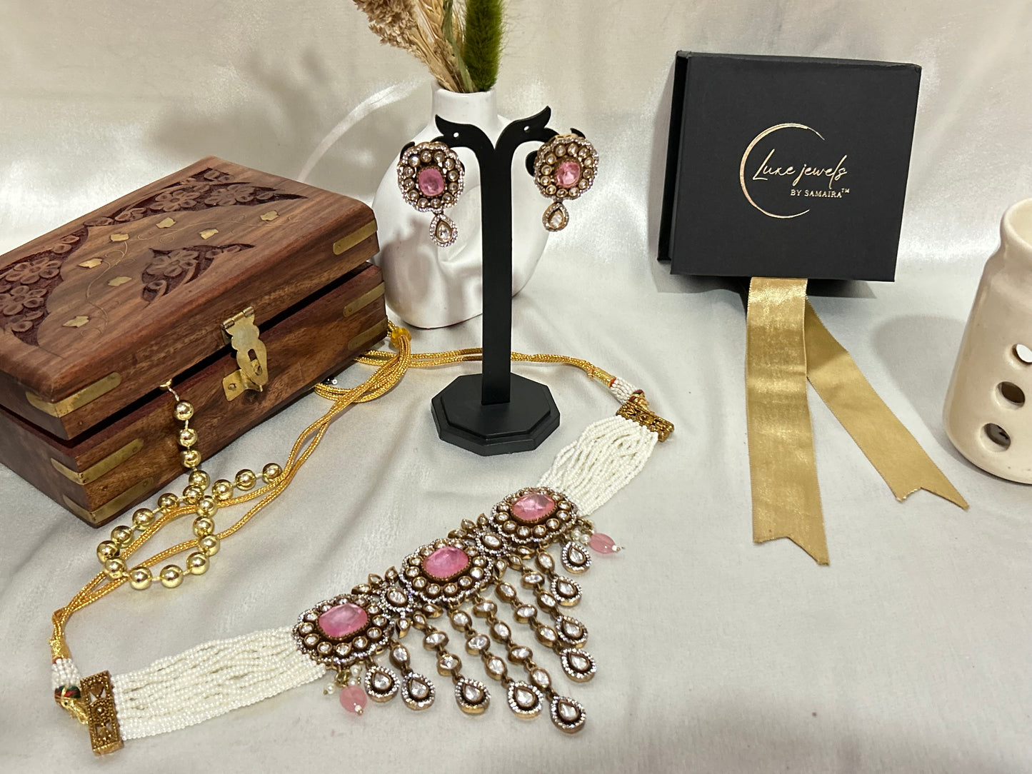 kayra pink polki necklaceset
