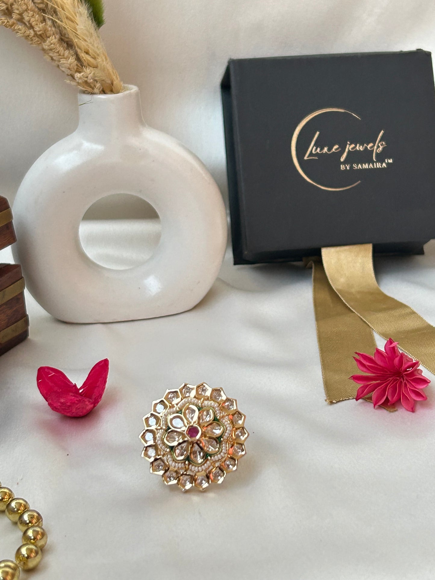 Isha golden green pink Ring.