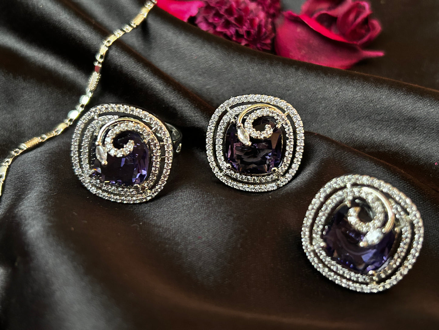 Khwaish purple pendant set with ring