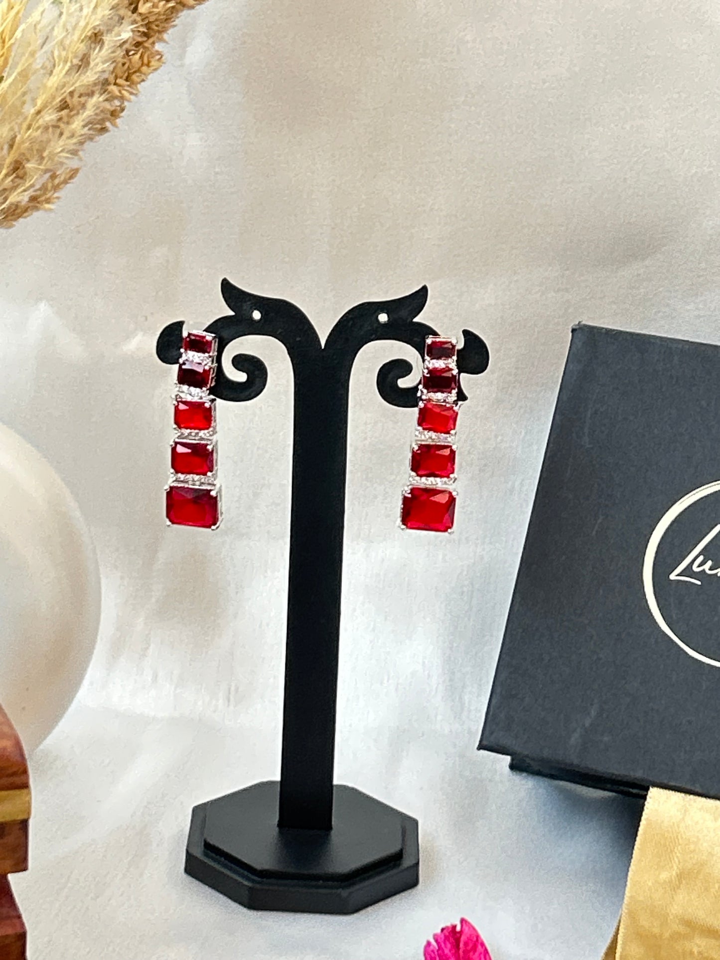 Regal Ruby Red Cascade Earrings