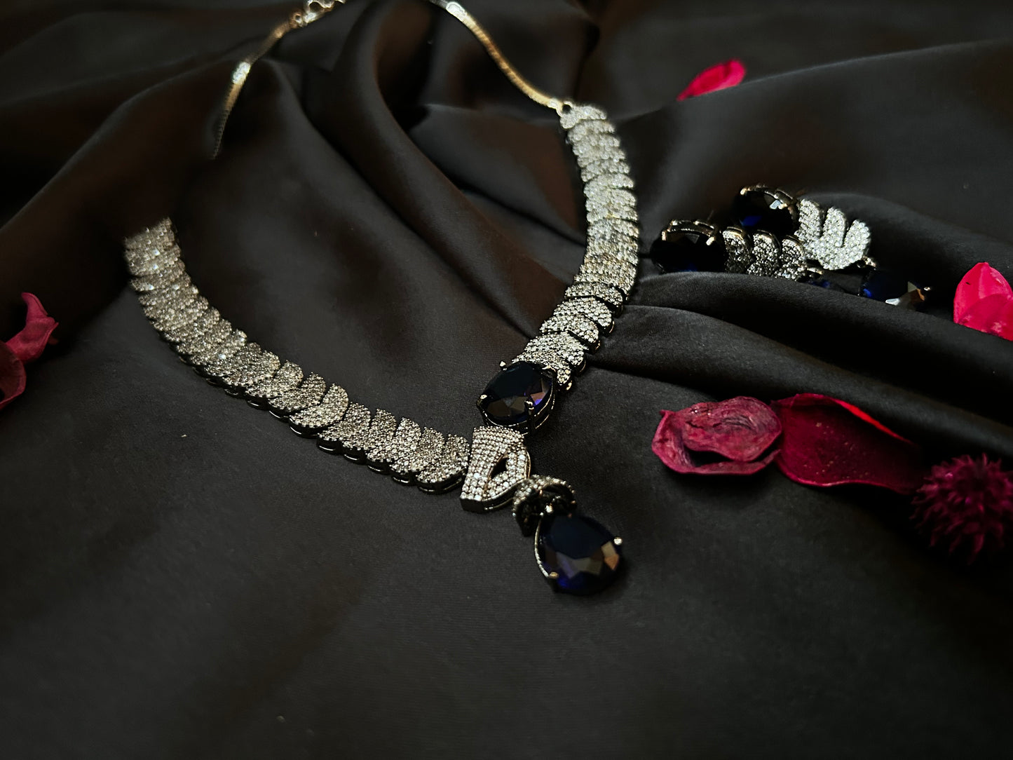 Navy American diamond necklace