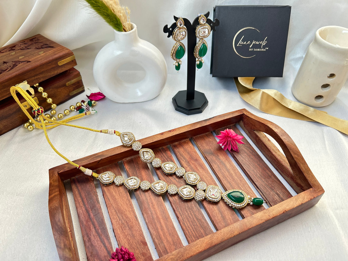 Ramya Red kundan necklace set