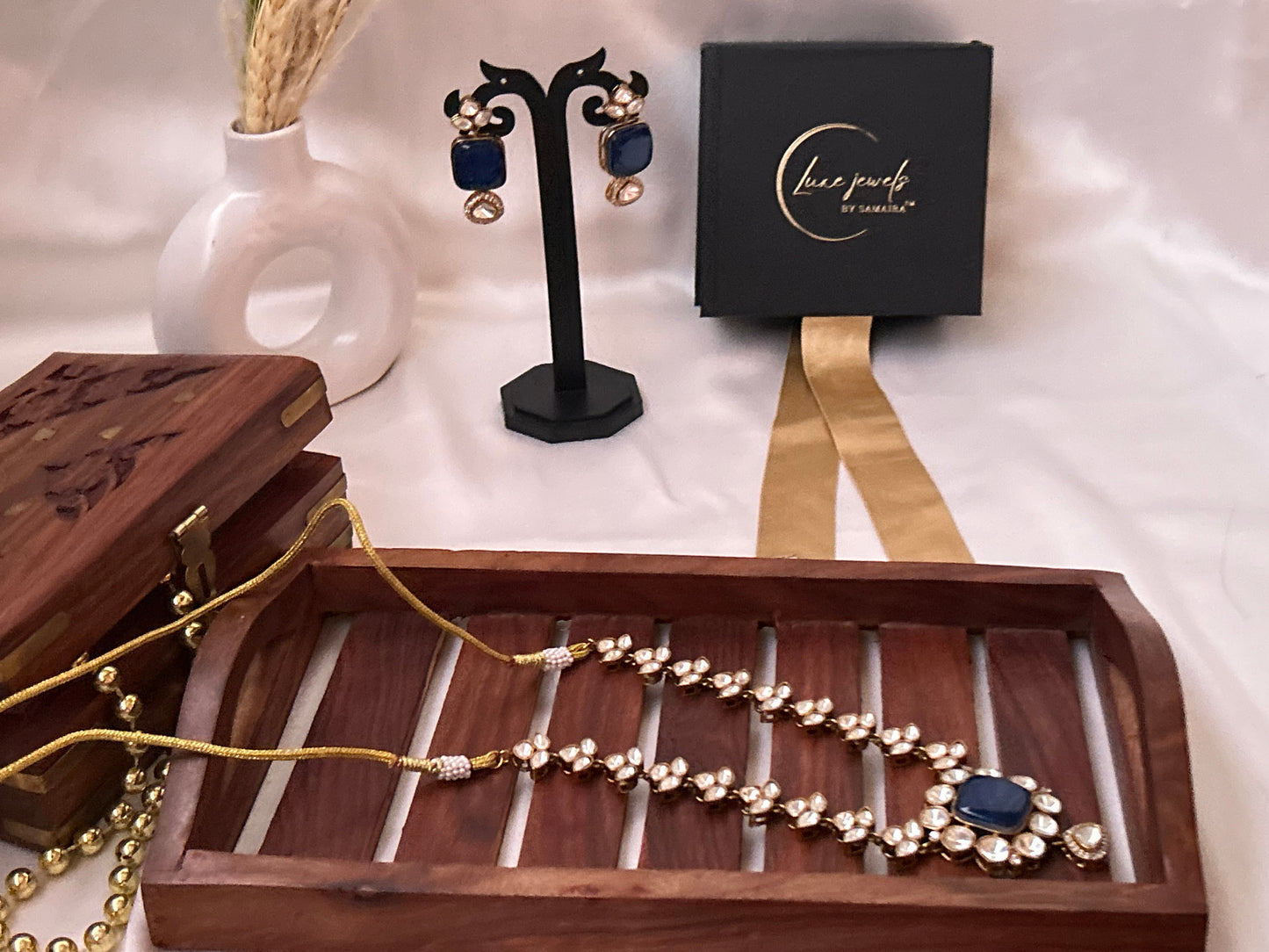 navy blue kundan necklaceset