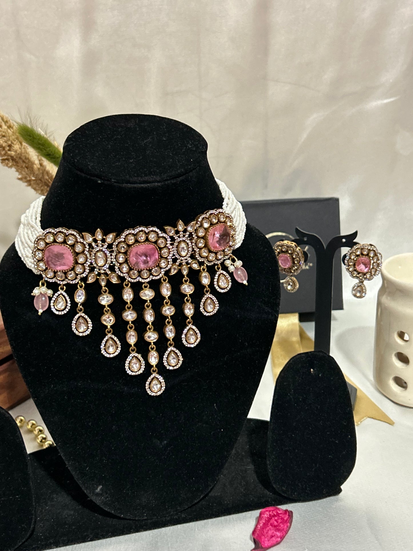 kayra pink polki necklaceset