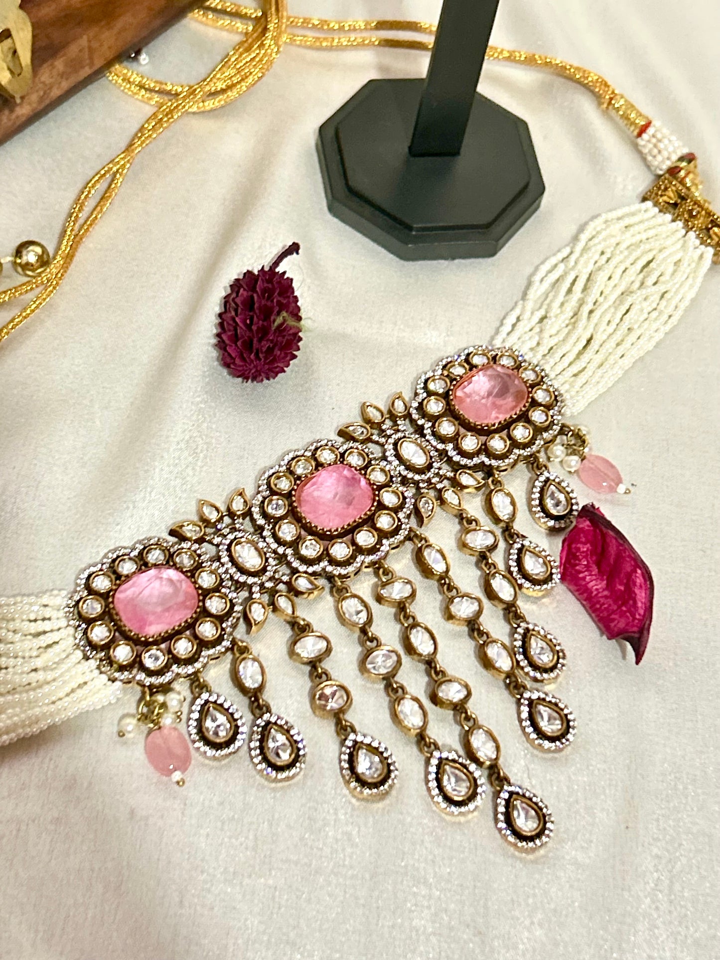 kayra pink polki necklaceset