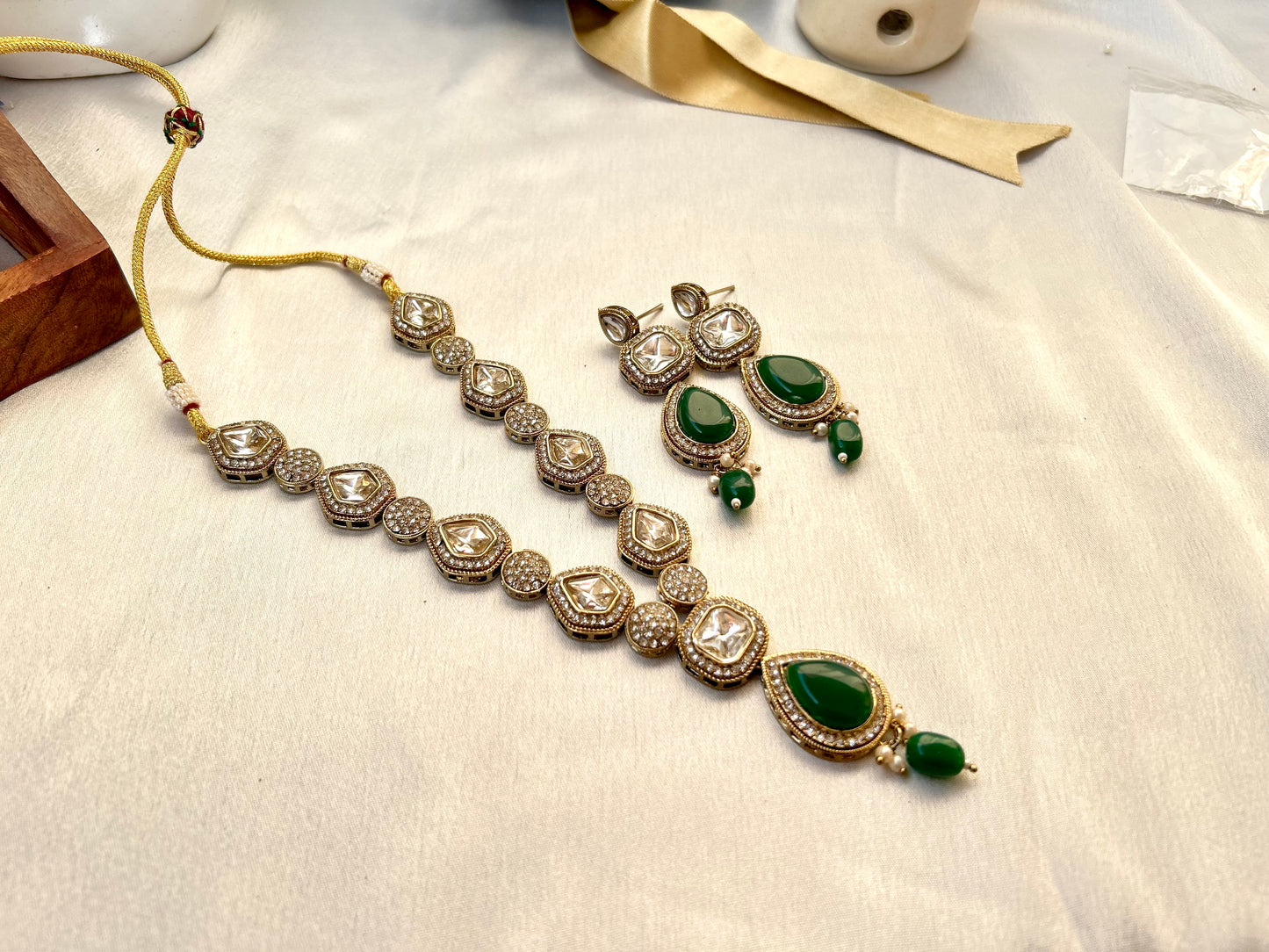 Ramya Red kundan necklace set
