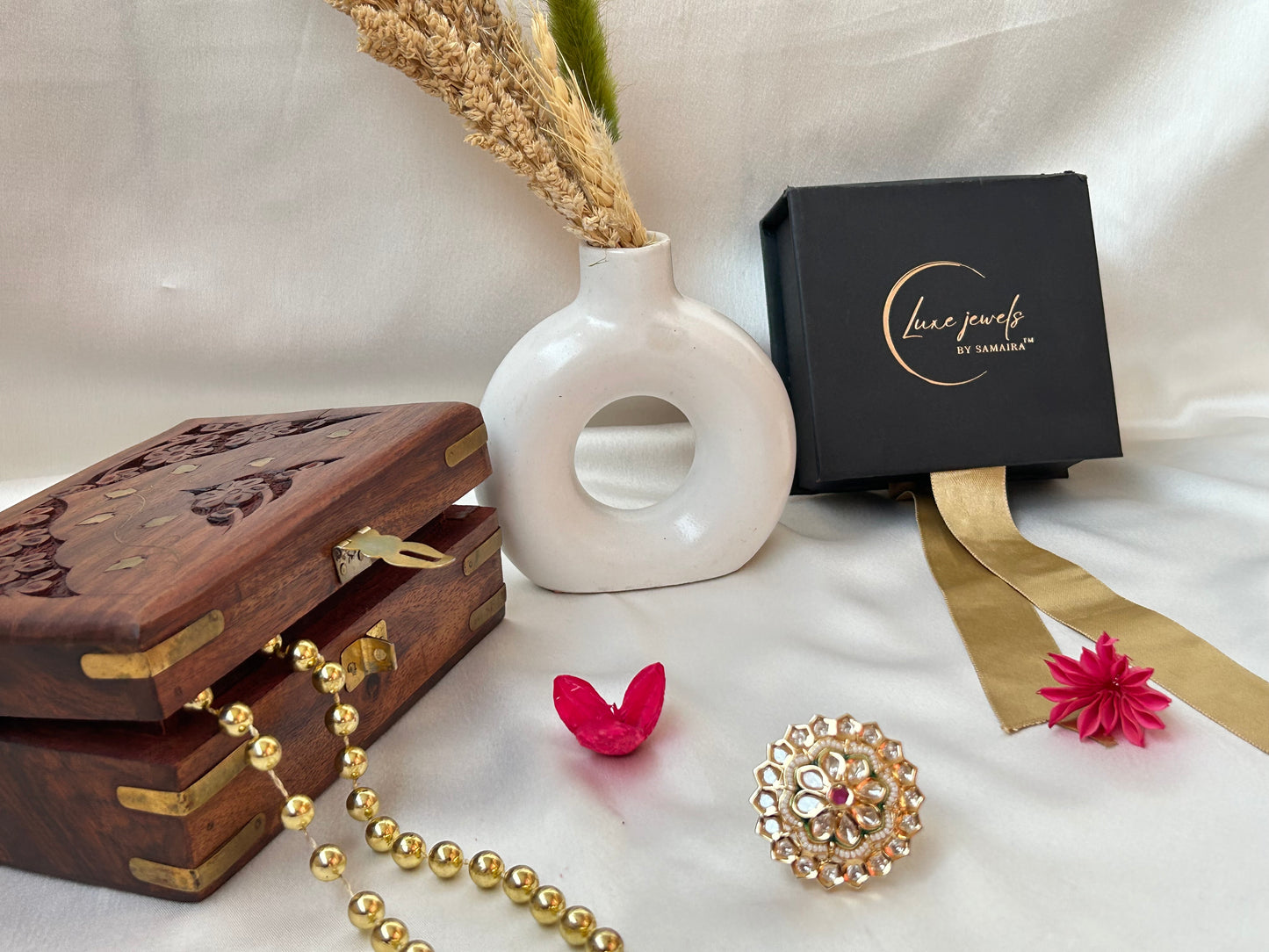 Isha golden green pink Ring.