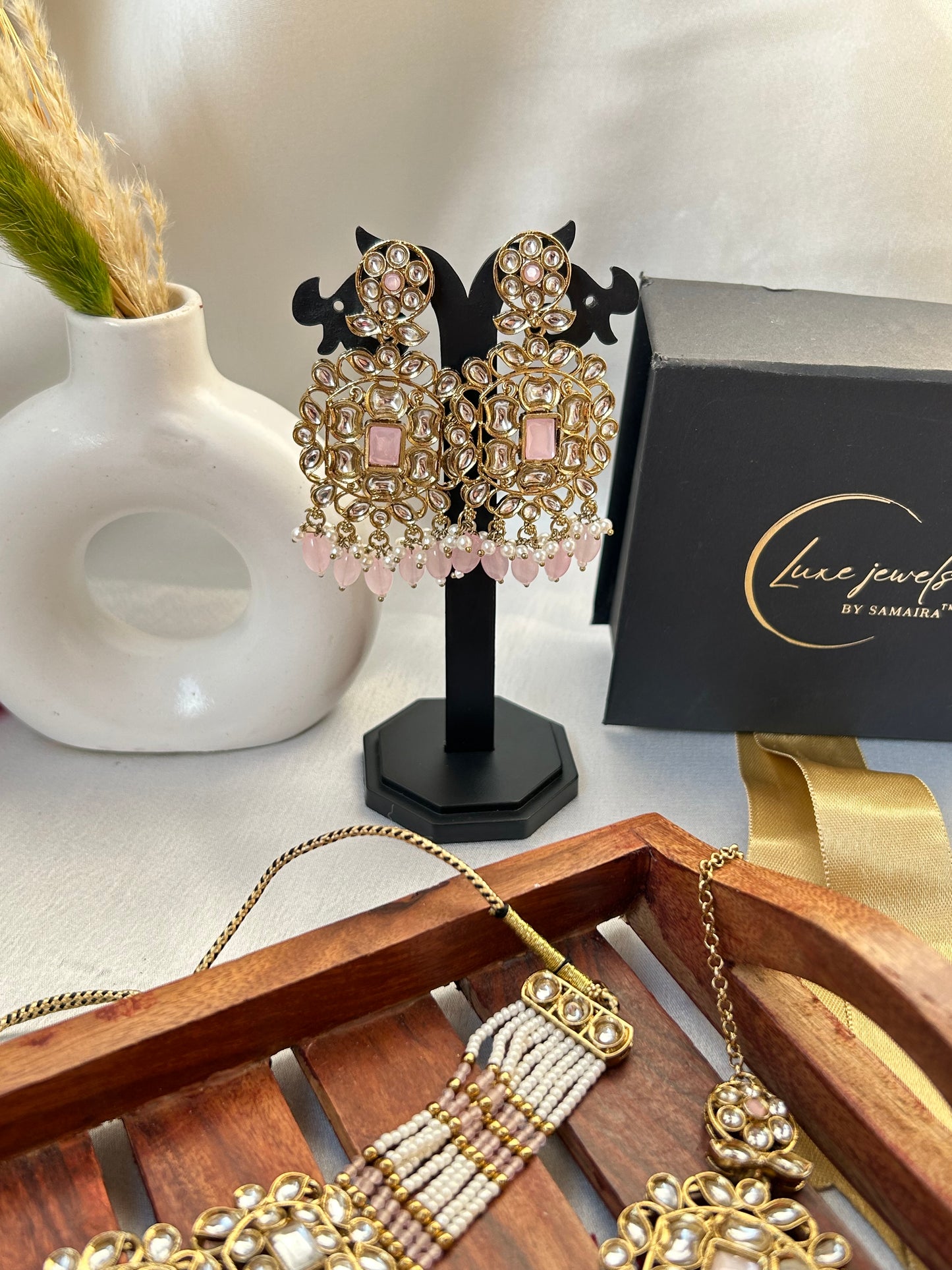 Diana pink kundan necklace tika set