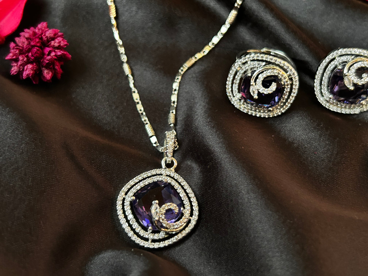 Khwaish purple pendant set with ring