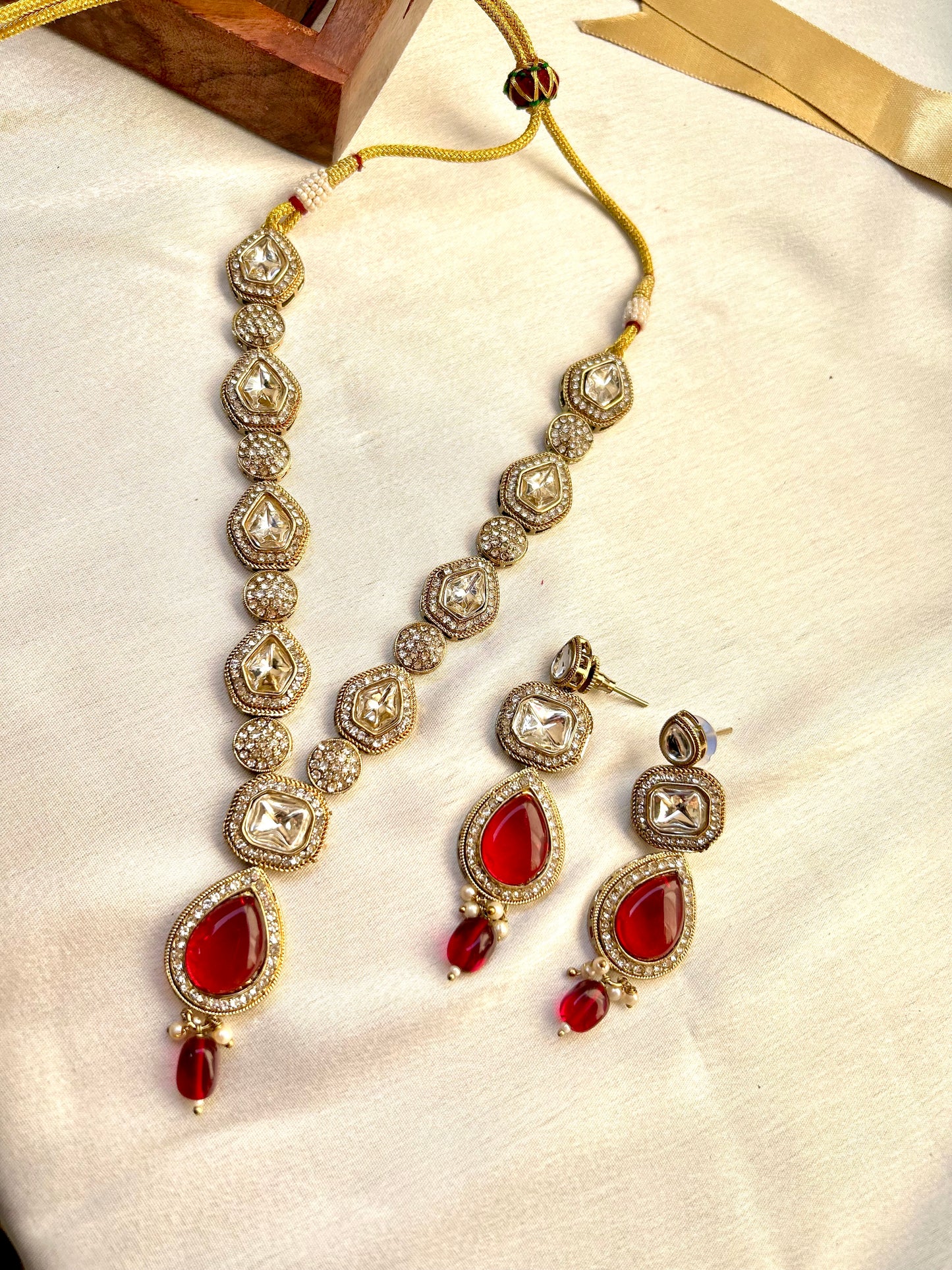 Ramya Red kundan necklace set