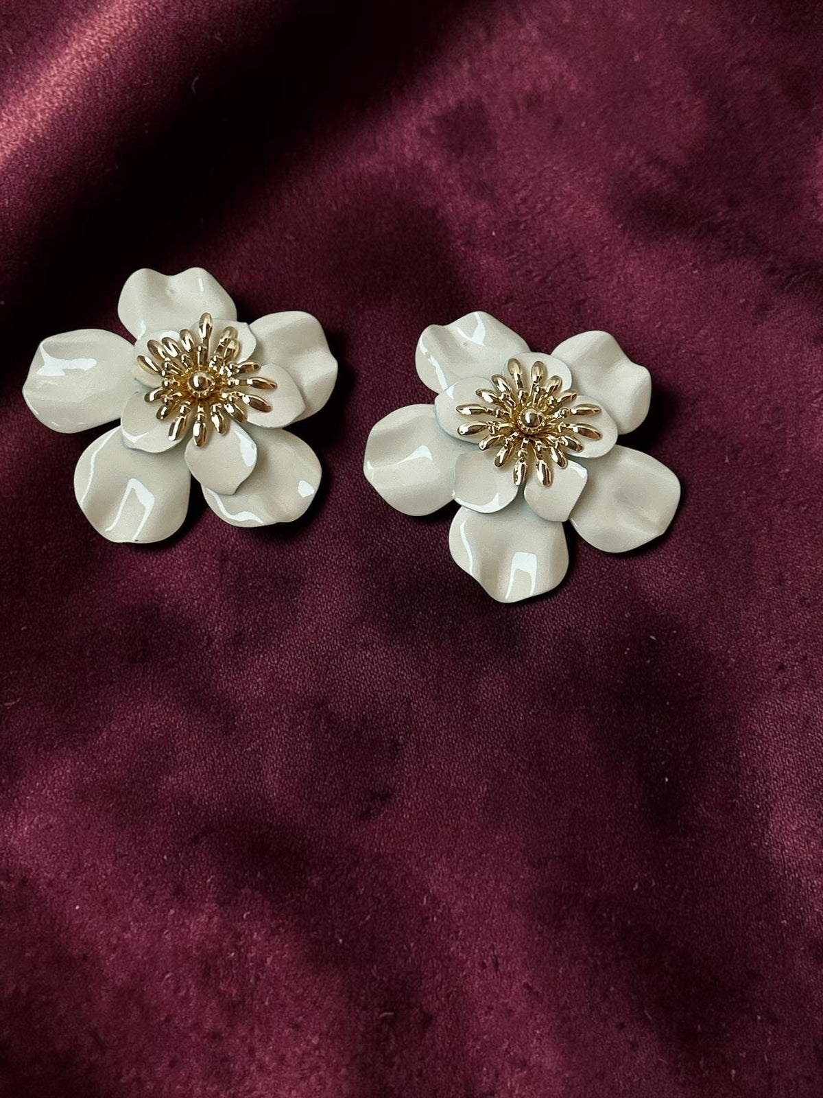 White Enamel Floral Earrings