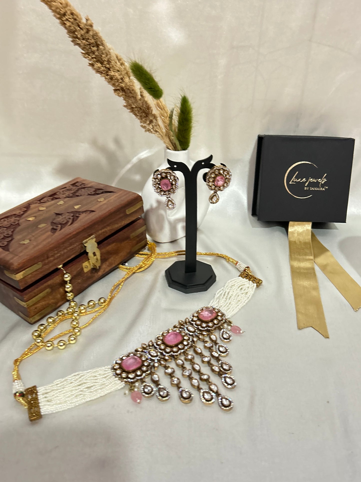 kayra pink polki necklaceset