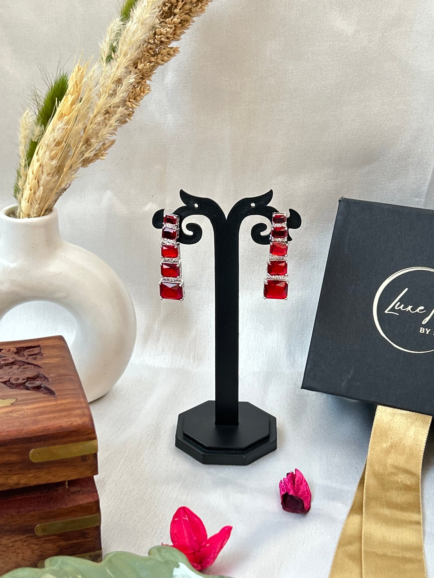 Regal Ruby Red Cascade Earrings