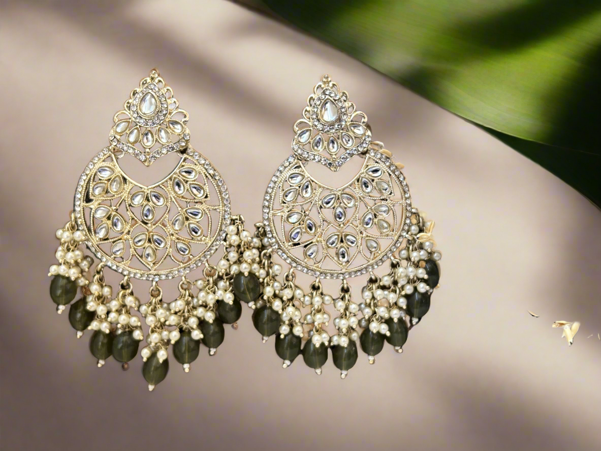 green chandbali earrings