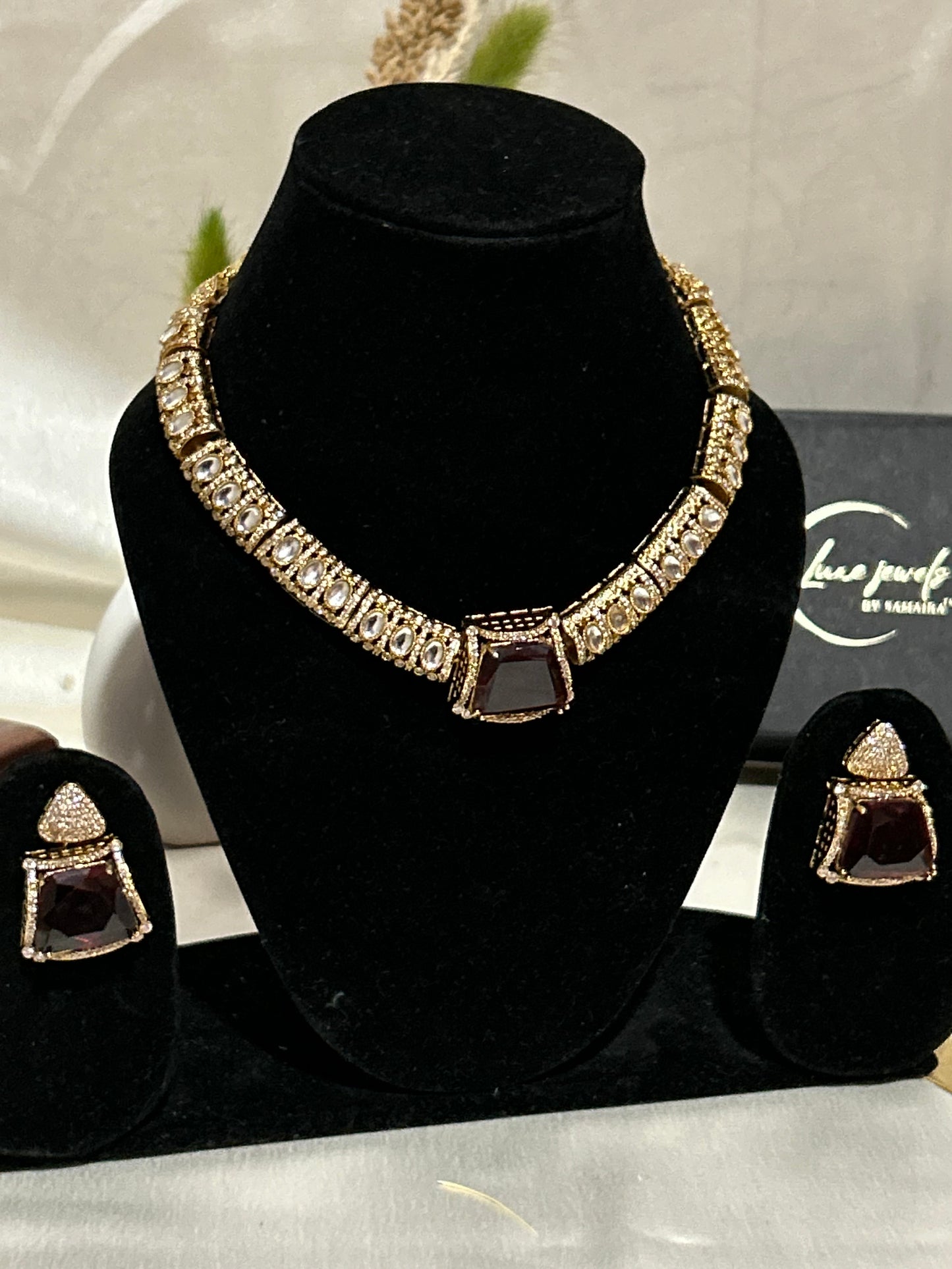 ruby red necklace set