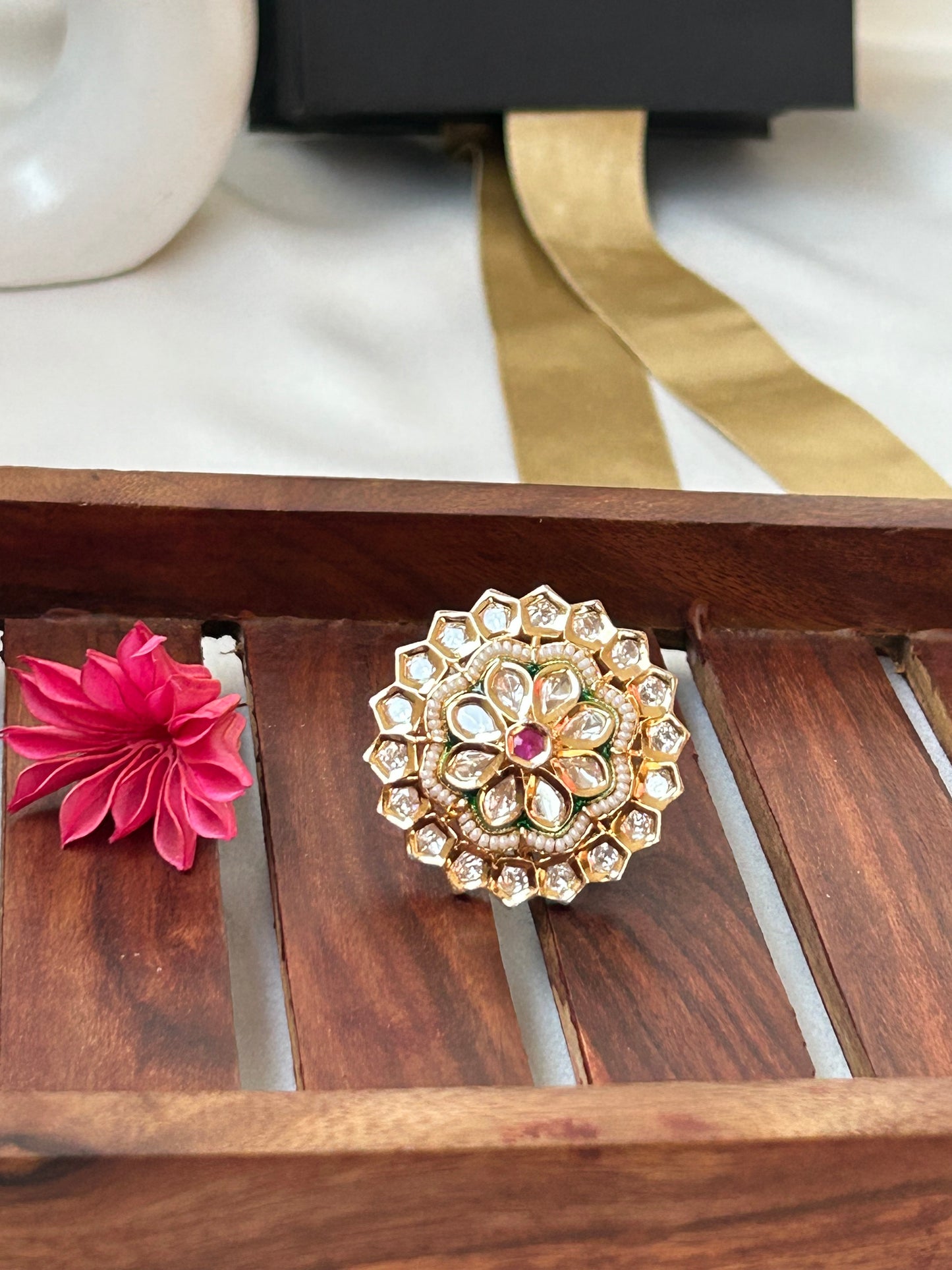 Isha golden green pink Ring.