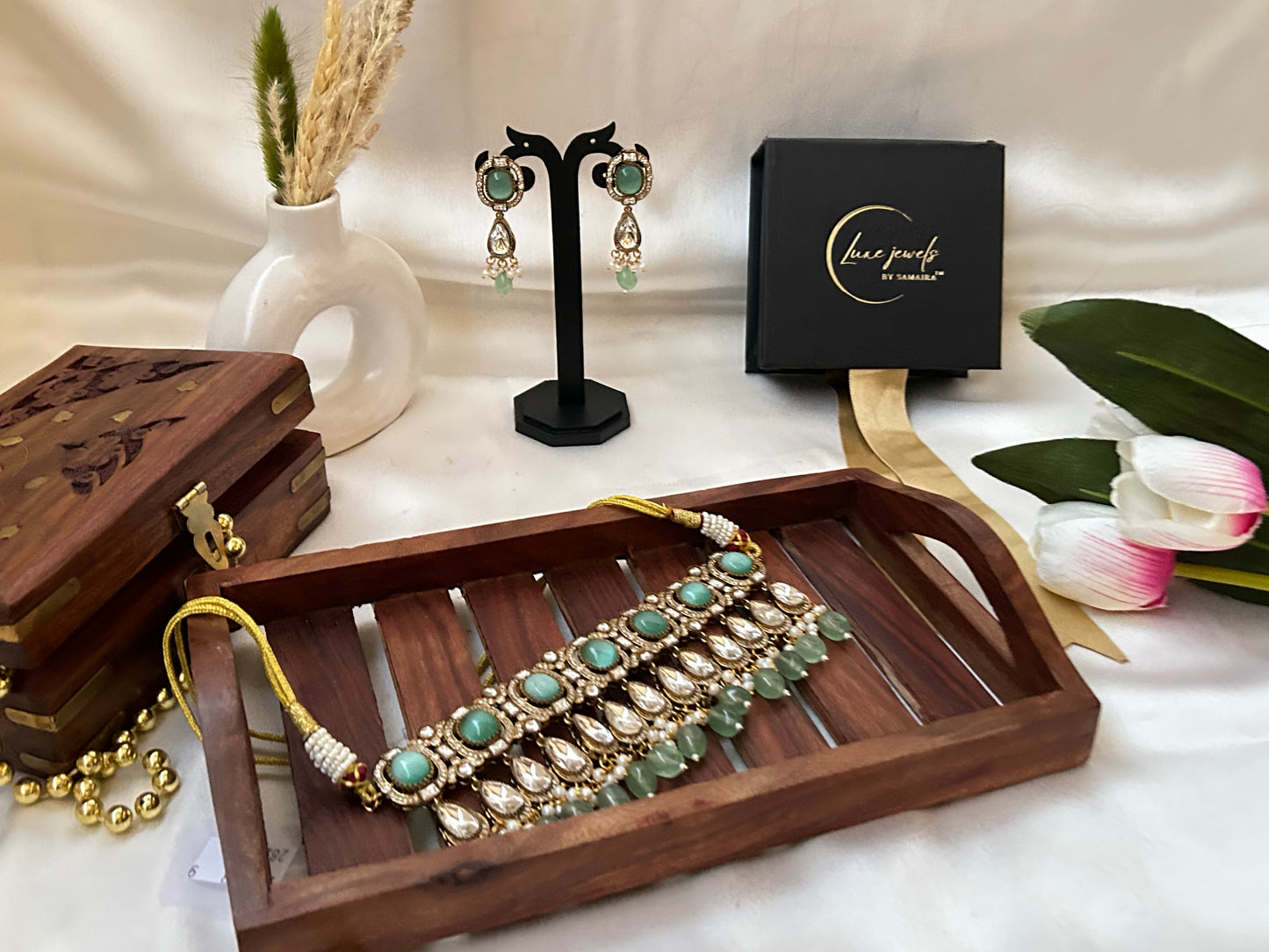 Suruchi sea green kundan choker necklace