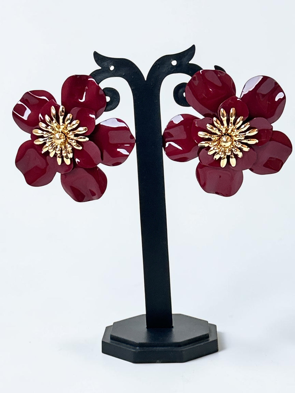 Red Enamel Floral Earrings