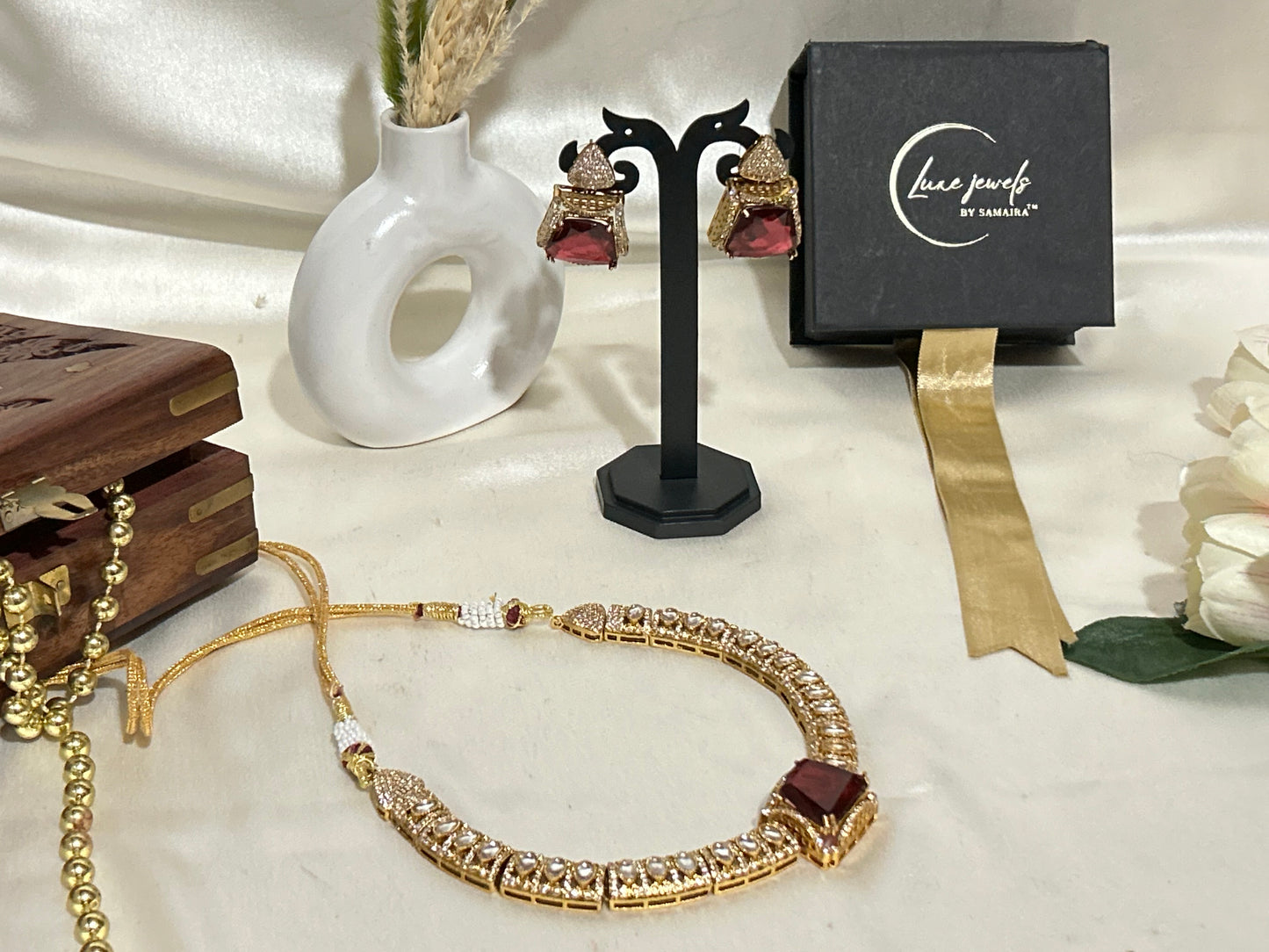 ruby red necklace set