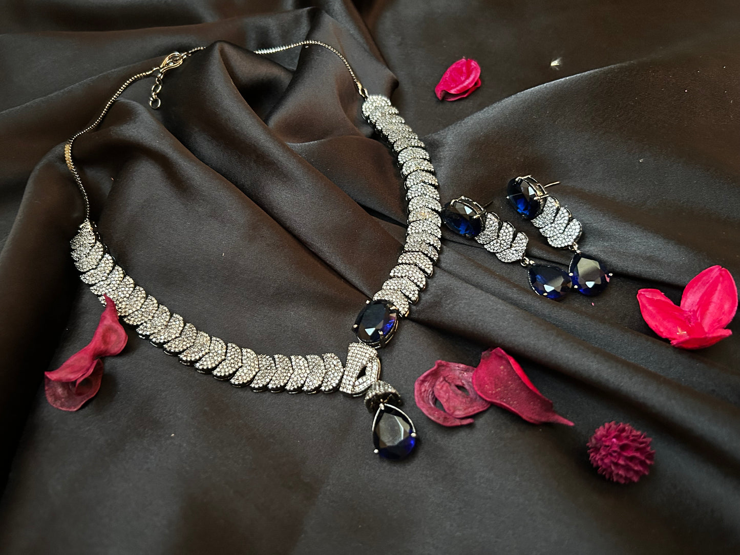 Navy American diamond necklace