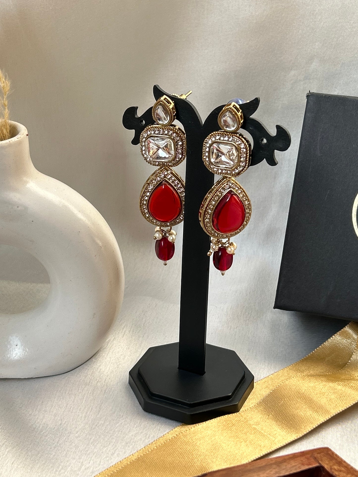 Ramya Red kundan necklace set