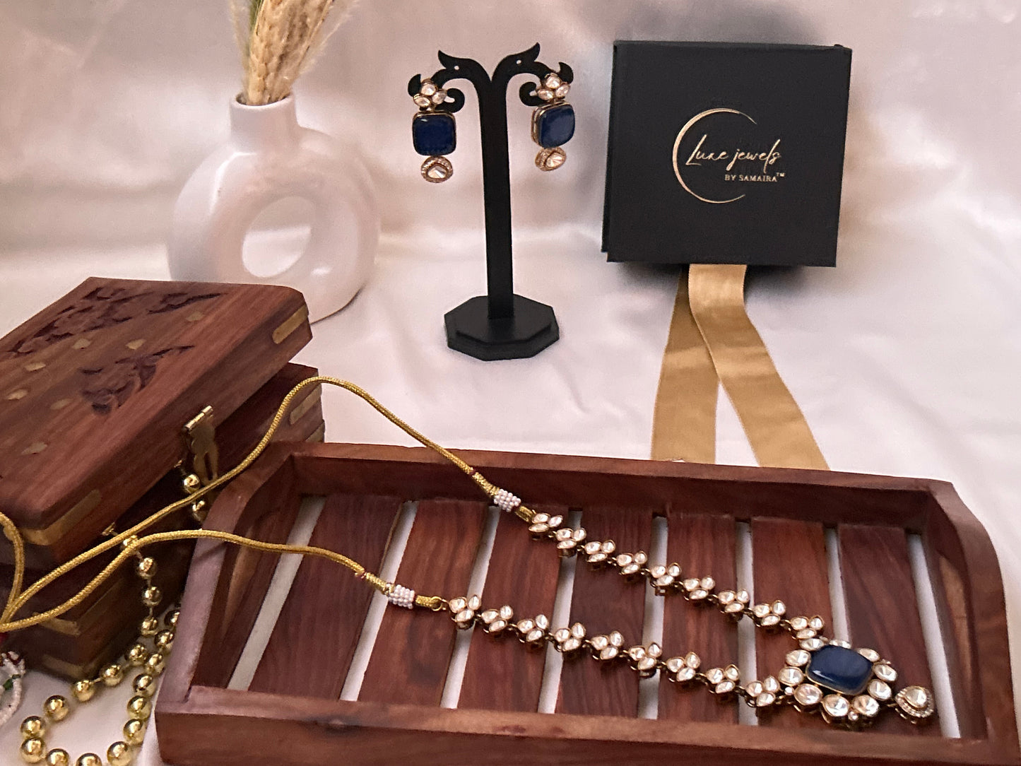 navy blue kundan necklaceset