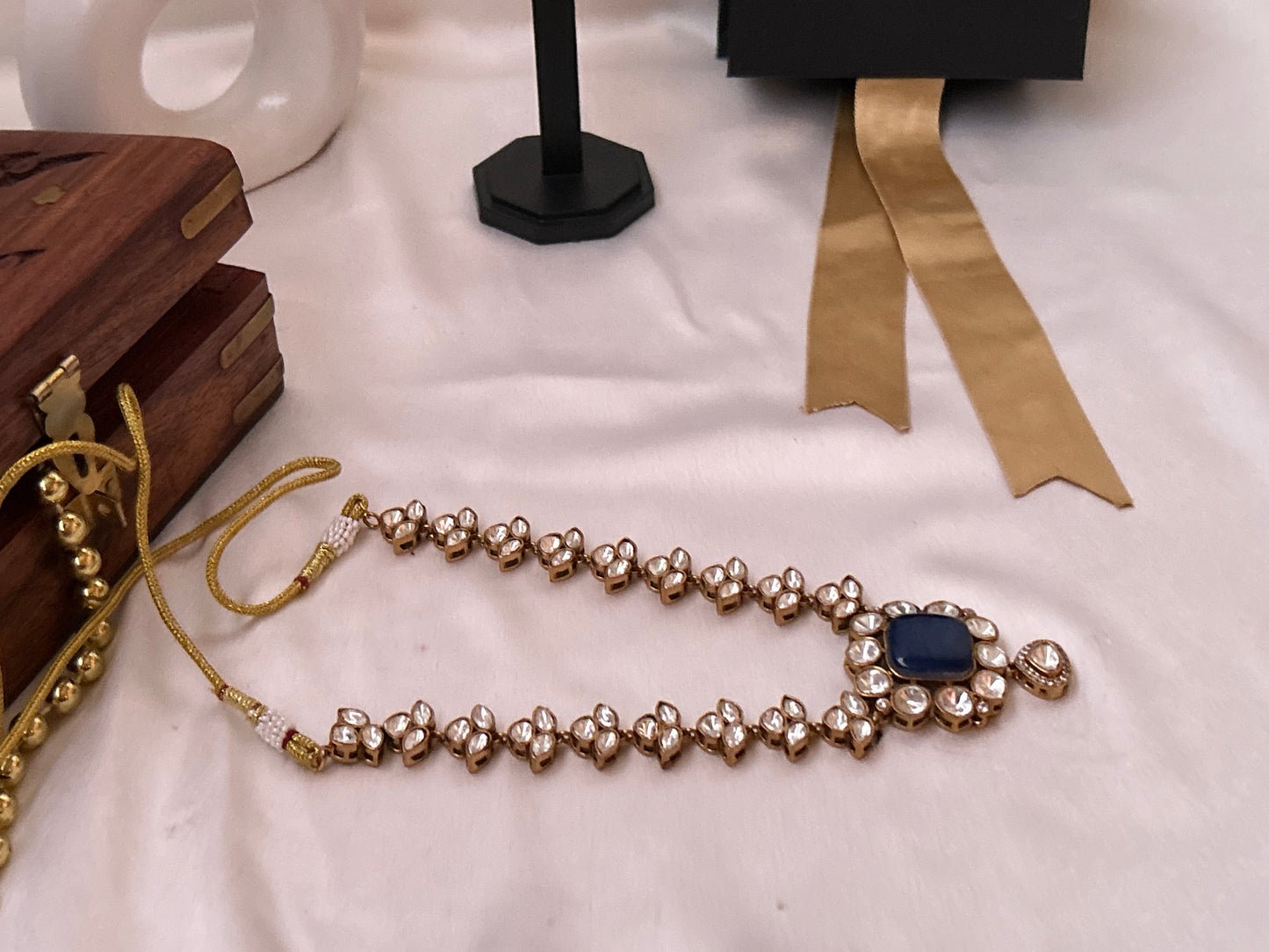 navy blue kundan necklaceset