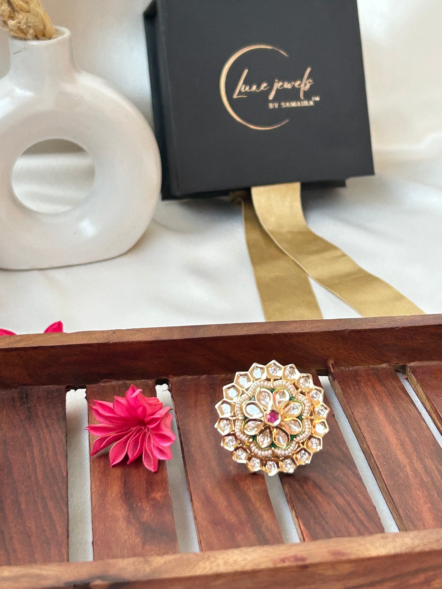 Isha golden green pink Ring.