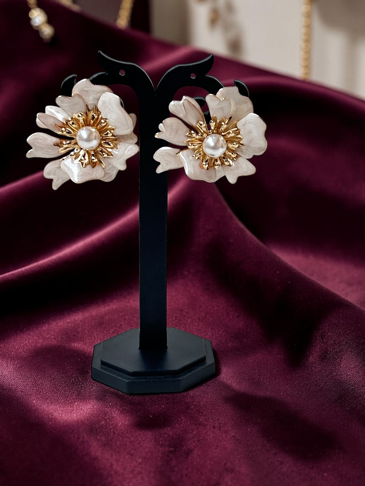 White Floral Earrings