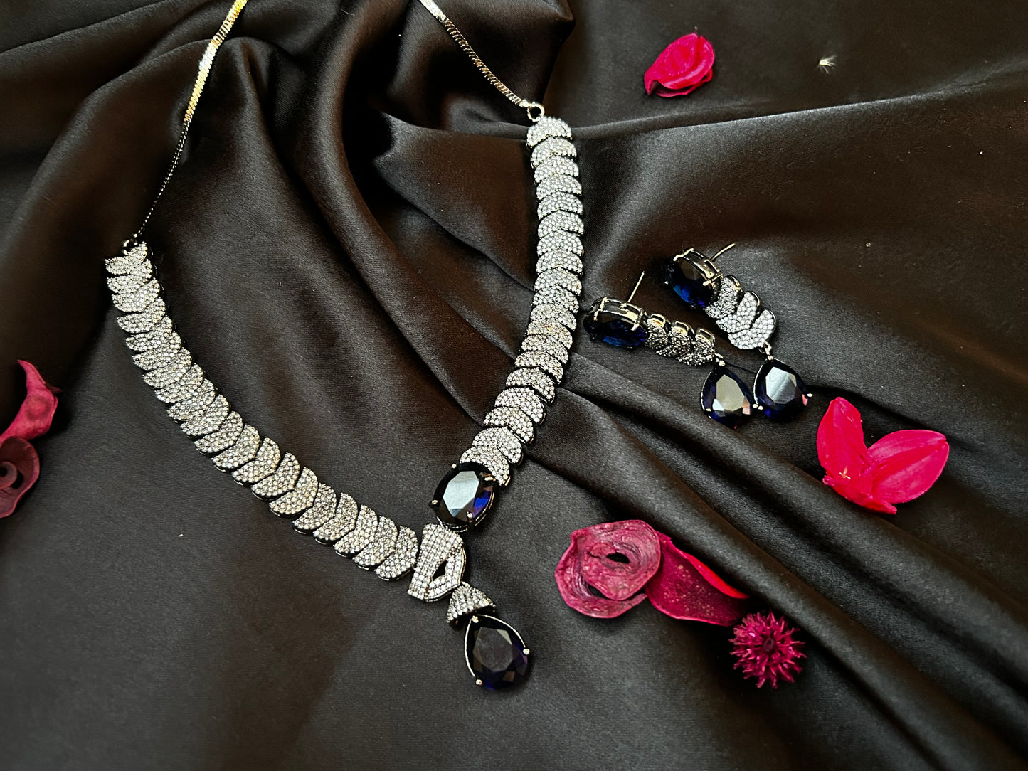 Navy American diamond necklace