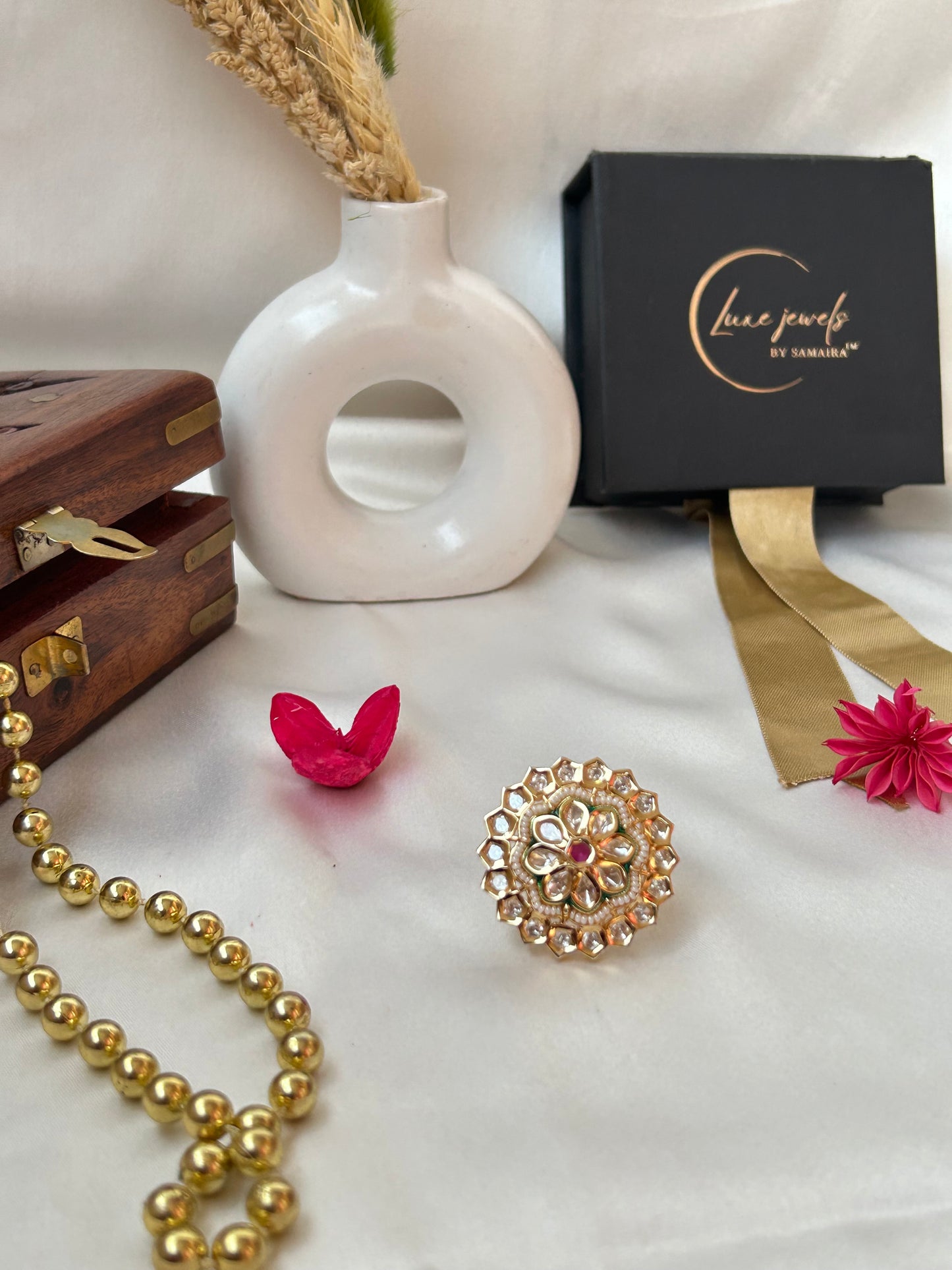 Isha golden green pink Ring.