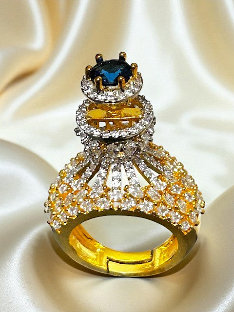 Crown Sapphire Blue Gold plated Ring
