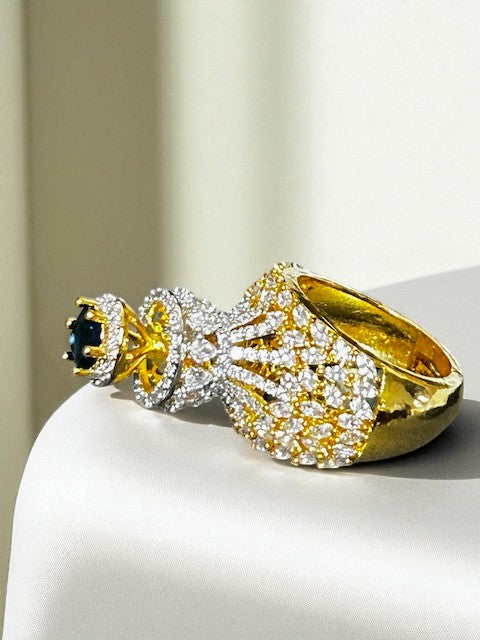 Crown Sapphire Blue Gold plated Ring