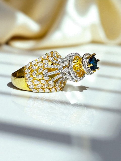 Crown Sapphire Blue Gold plated Ring