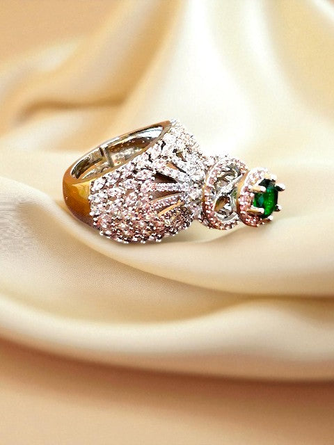 Crown Emerald Silver Ring