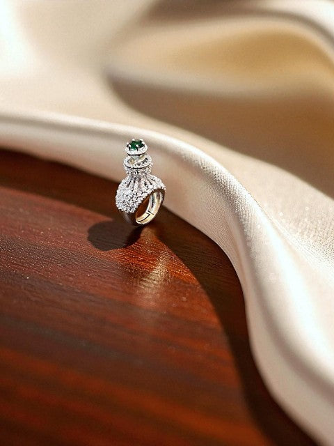 Crown Emerald Silver Ring