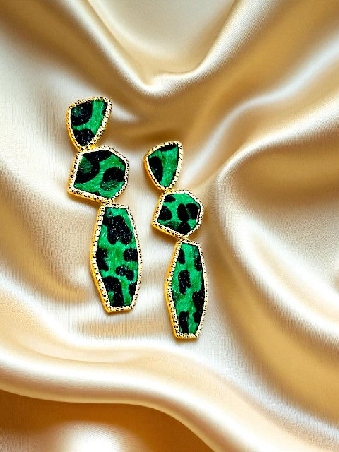 Green Leopard Earrings