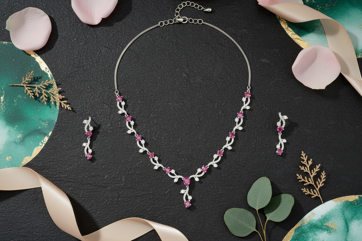 Crystal Veil Ruby Silver Set