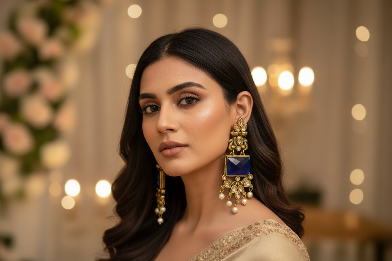 Royal Blue Rajwada Chandrika Earrings