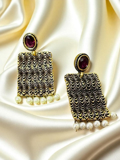 Vintage Drape Ruby Pearl Danglers