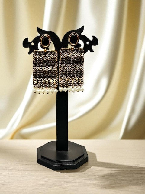 Vintage Drape Black Pearl Danglers