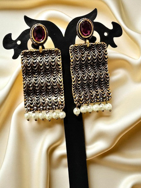 Vintage Drape Ruby Pearl Danglers