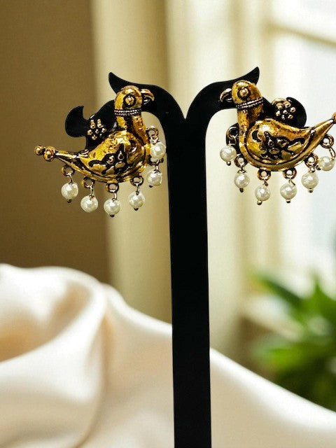 Vintage pearl danglers Bird Earrings