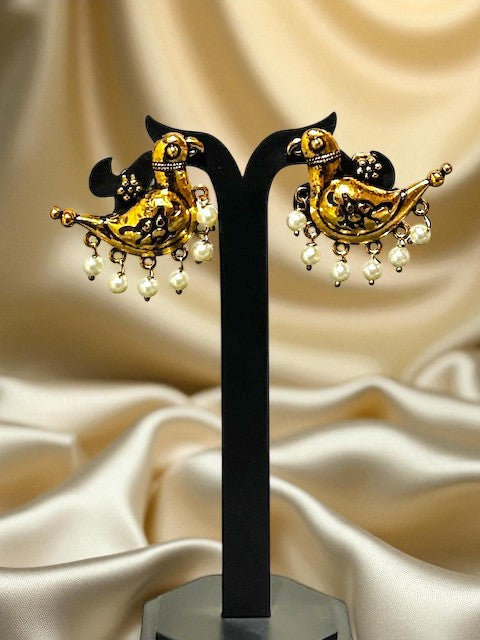 Vintage pearl danglers Bird Earrings