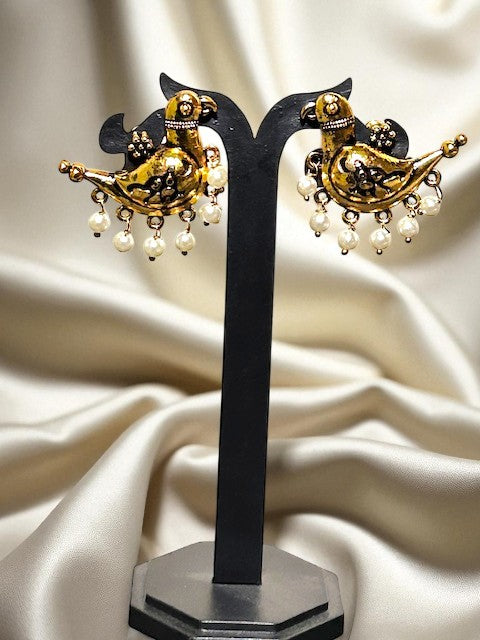 Vintage pearl danglers Bird Earrings