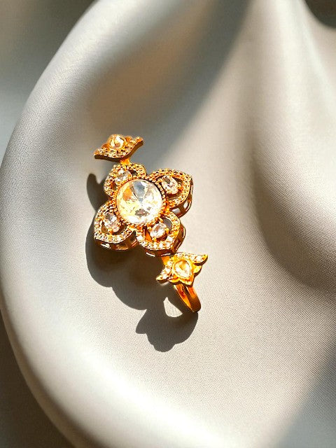 Delicate Kundan Floral Double Finger Ring