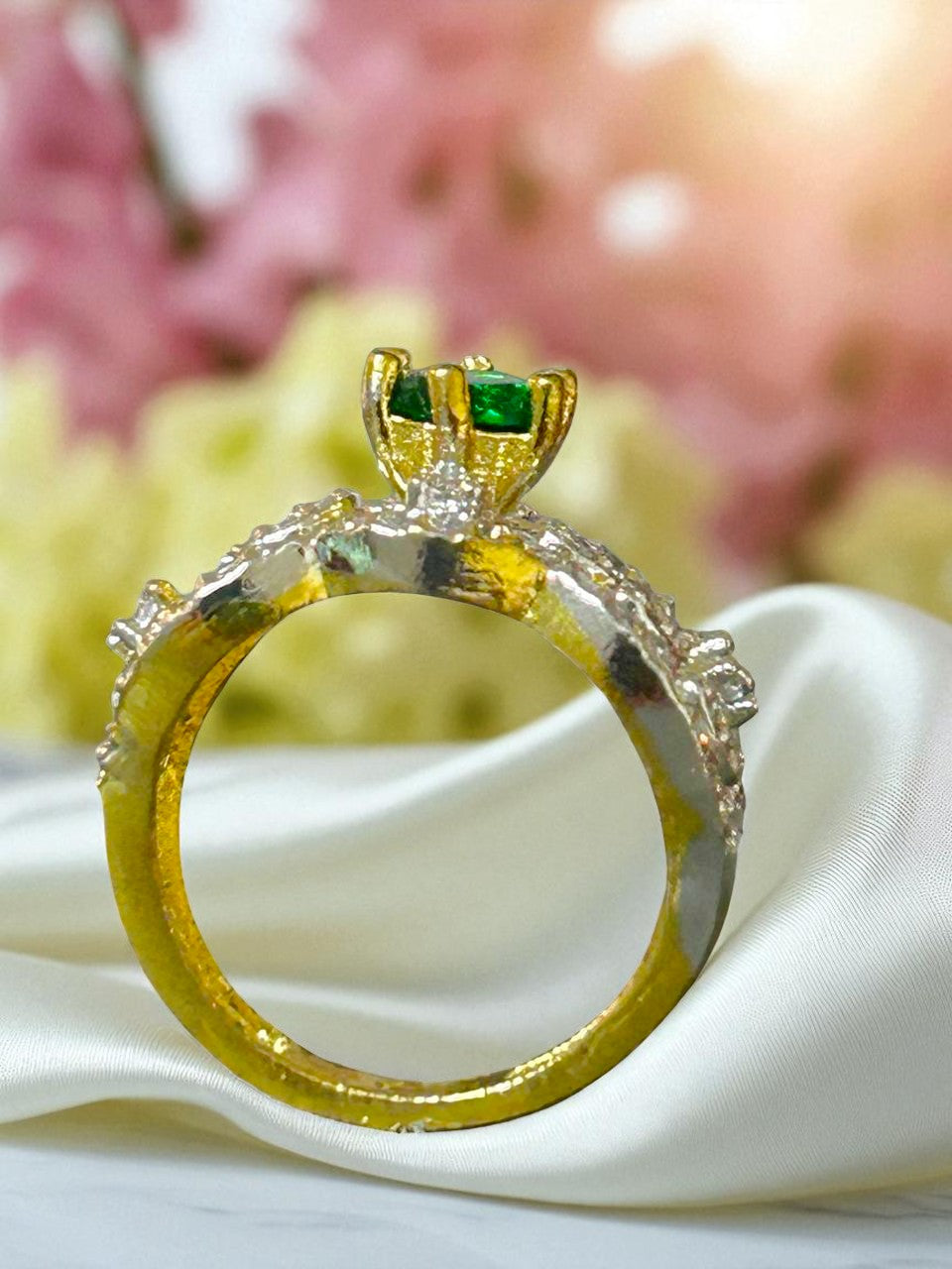 Lyna Emerald Green Silver / Gold Ring