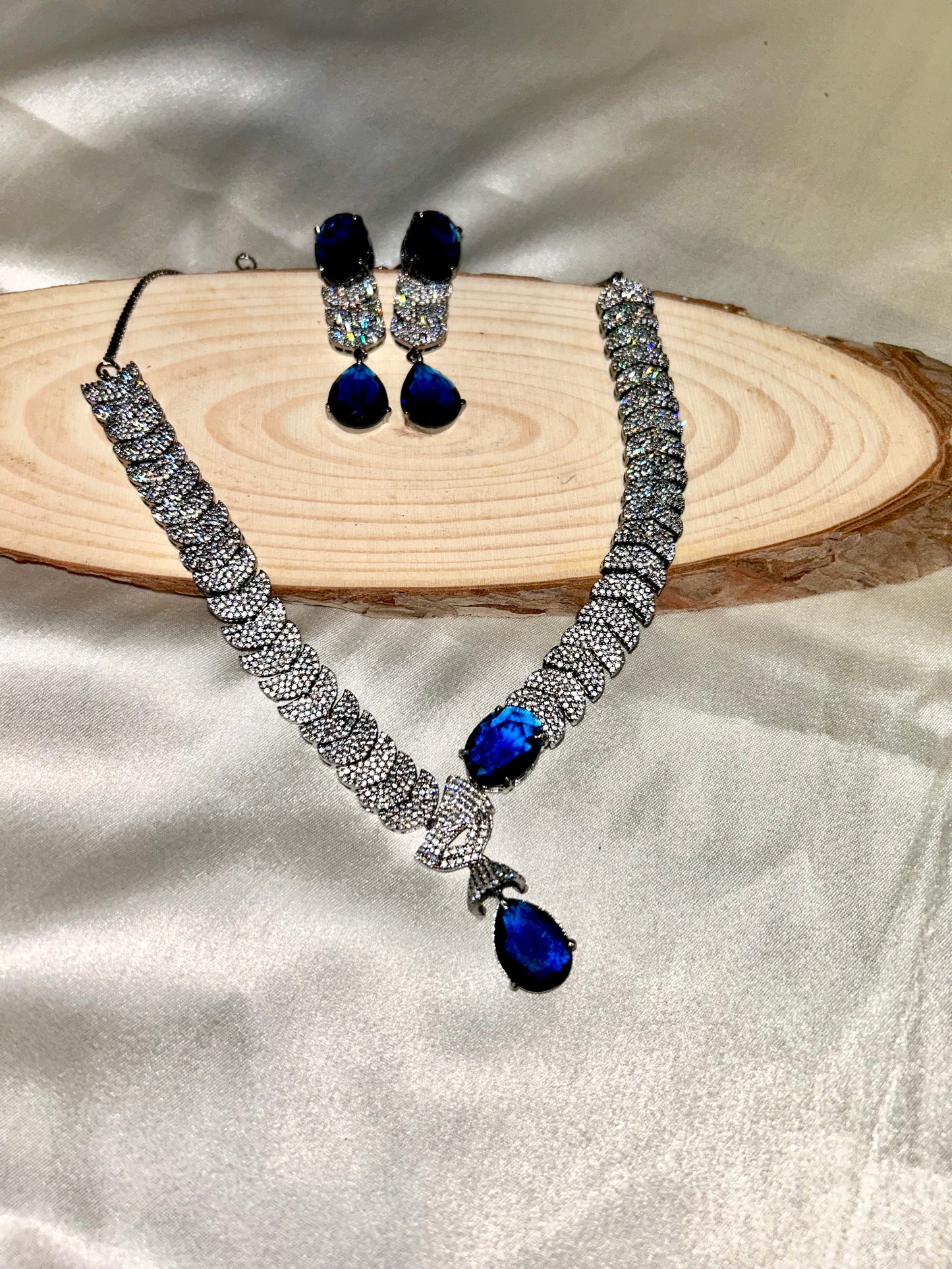 Navy American diamond necklace
